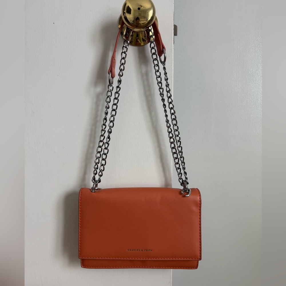 Charles & Keith Orange Shoulder Bag with Chain